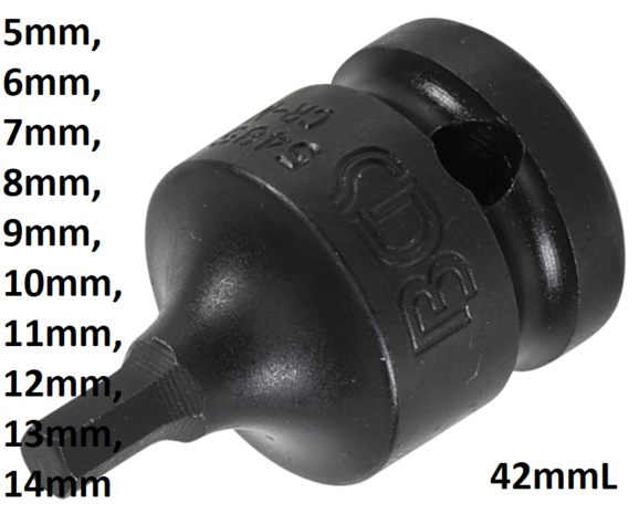 Impact Bit Socket (1/2) Drive internal Hexagon