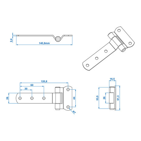 Butterfly hinge 143x61mm