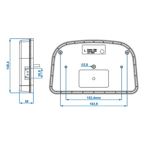 Rear light 6 functions 240x150mm LED left