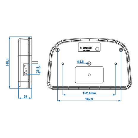 Rear light 6 functions 240x150mm LED right
