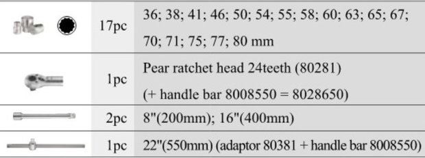 1 12pt. Socket set 21pc