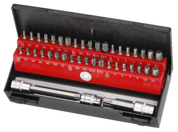 Bit set with bore hole shank guide 44-piece