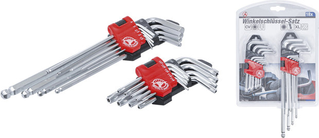 L-Type Wrench Set long T-Star (for Torx) T10 - T50 / Internal Hexagon 1.5 - 10 mm 18 pcs