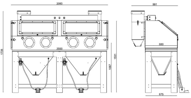 Sandblasting cabin 880 litres double workstation