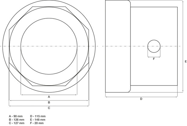 Hub Nut Socket Octagon for R.O.R. Trailers 127 mm