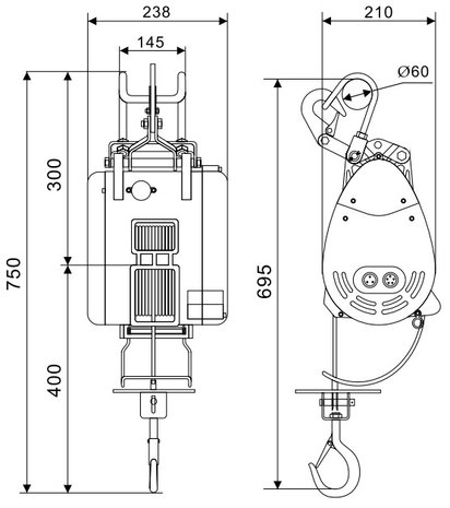 Wire rope hoist 500kg wireless