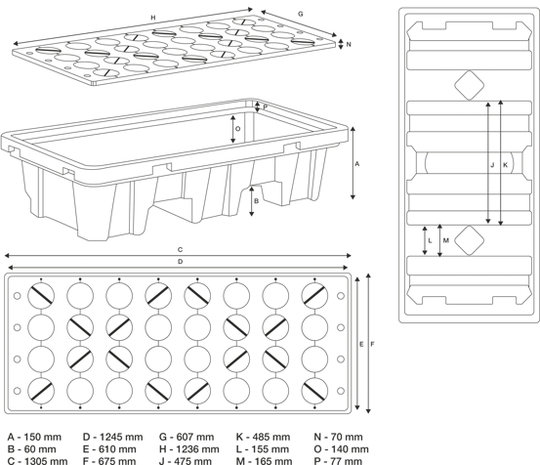 Oil Drip Pan with open mesh flooring for 2 x 200-l drums