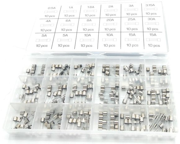 Sterling Assortiment Quick Blow Glass Fuse 0,5A- 15A 180 Pcs