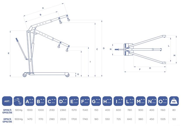 Folding garage crane 500kg