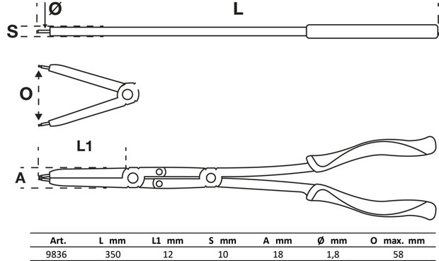 Double-Joint Circlip Pliers Set Exchangeable Tips 345 mm