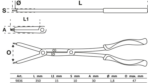 Double-Joint Circlip Pliers Set Exchangeable Tips 345 mm