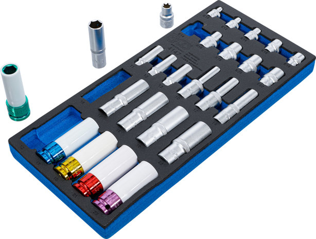 Tool Tray 1/3: Sockets Hexagon, deep 11 - 22 mm E-Type E10 - E22 6.3 mm (1/4), 10 mm (3/8), 12.5 mm (1/2) 26 pcs