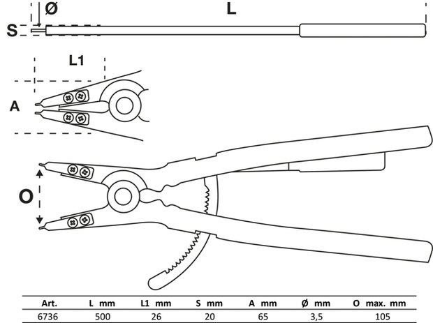 Circlip Pliers straight for outside Circlips 500 mm