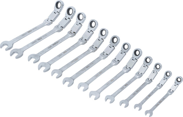 Double-Joint Ratchet Combination Wrench Set adjustable 8 - 19 mm 12 pcs