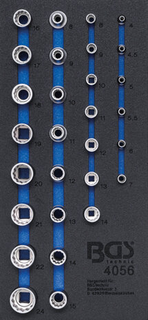 Tool Tray 1/3: Sockets 12-point (1/4) and (1/2) 29 pcs.