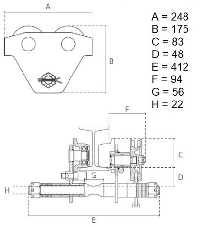 Chain trolley 1 ton 2,5 meters operating height