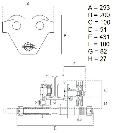 Chain trolley 2 tons 2,5 meters operating height