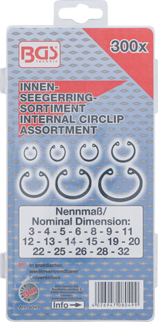 300-piece Internal Circlip Assortment, 3-32 mm