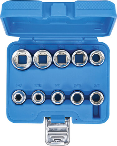 Socket Set, Hexagon 12.5 mm (1/2) drive Inch sizes 10 pcs.