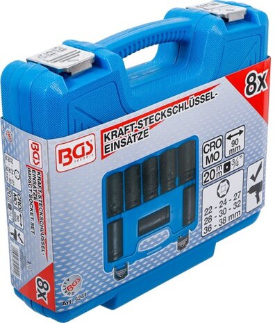 Impact Socket Set, extra deep 20 mm (3/4) Drive 22 - 38 mm 8 pcs