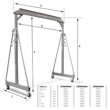 Gantry crane 1t + chain hoist and beam clamp