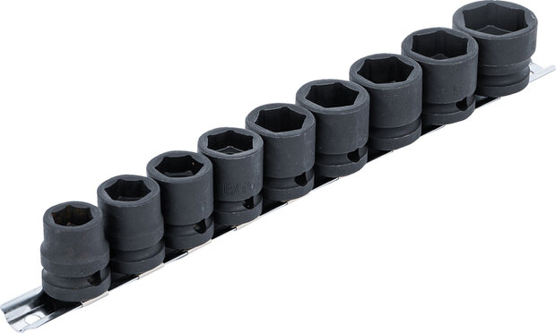 Impact Socket Set, Hexagon, extra flat 12.5 mm (1/2) drive 13 - 24 mm 9 pcs.