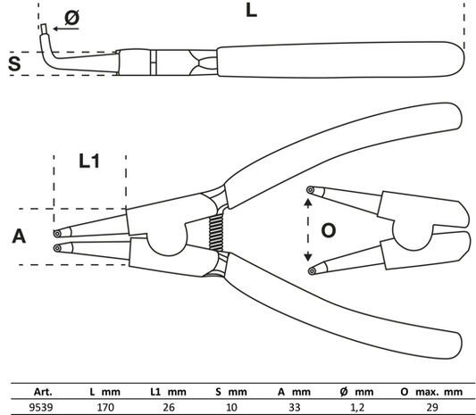 Circlip Pliers 90° for external circlips 165 mm