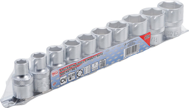 Socket Set, Hexagon 12.5 mm (1/2) Drive Inch Sizes 10 pcs