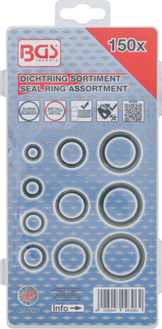 Seal Ring Assortment Metal with Rubber sealing Bead 150 pcs