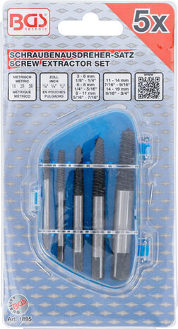 5-piece Screw Extractor Set, Sizes 1-5