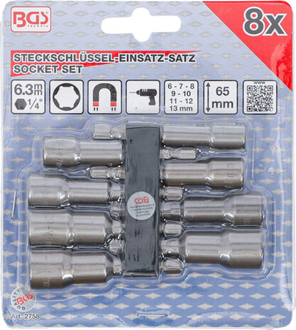 Socket Set, Hexagon | 6.3 mm (1/4") drive | for electric drills | 6 - 13 mm | 8 pcs.