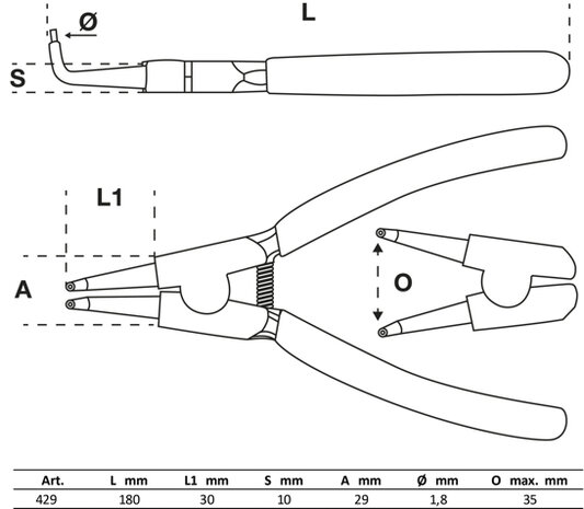 Circlip Pliers angular for outside Circlips 180 mm