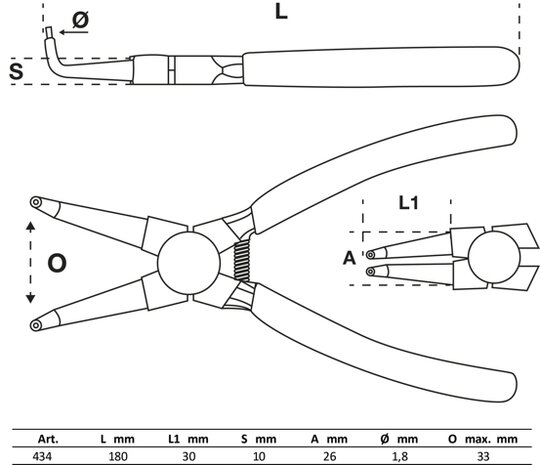 Circlip Pliers angular for inside circlips 180 mm