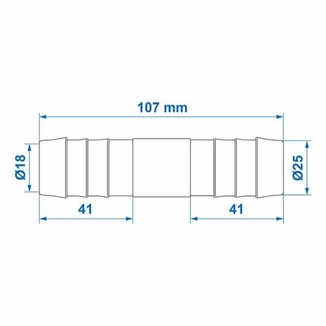 Hose connector straight 25mm per piece