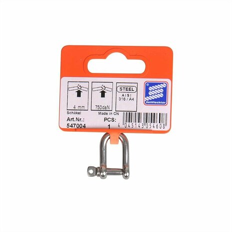 D-lock short 4mm, A4 stainless steel AISI 316, 750 daN