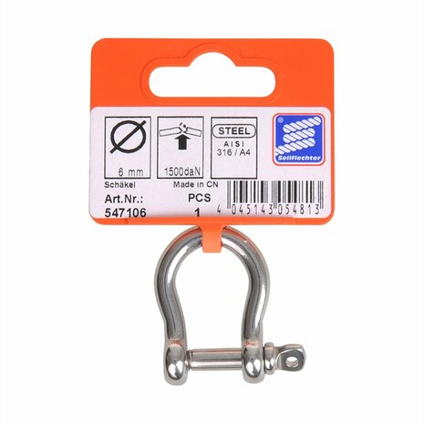 Harp lock short 6mm, A4 stainless steel AISI 316, 1,500 daN