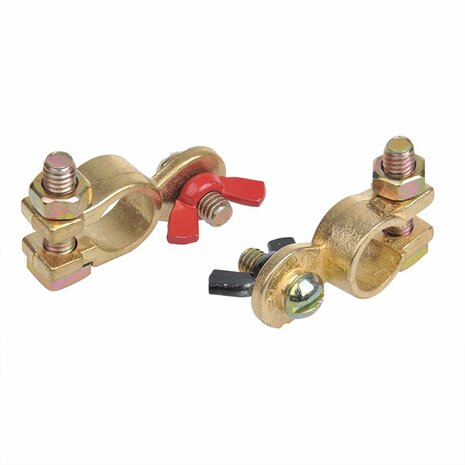 Battery terminal clamps set (+) and (-) with wing nut red/black