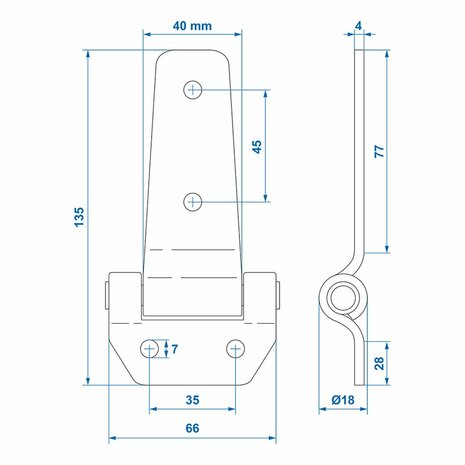 Butterfly hinge 135x65mm