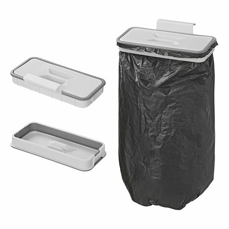 Garbage bag holder door attachment with lid
