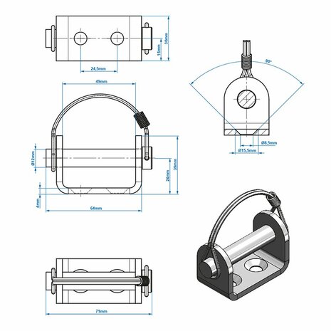 Flap hinge holder 12mm SPP UZ-02A V.1