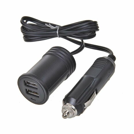 Extension cable 1M with USB charger 2-way type A 12V/24V