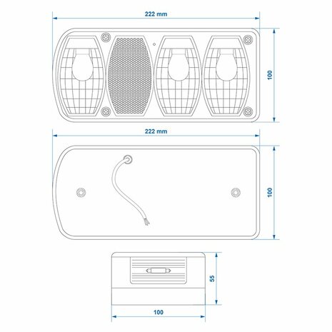 Rear light 6 functions 222x100mm left