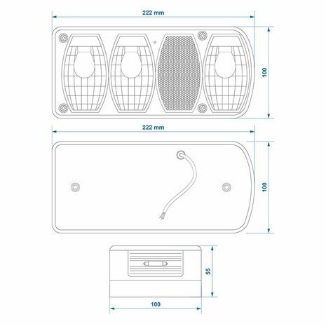 Rear light 6 functions 222x100mm right