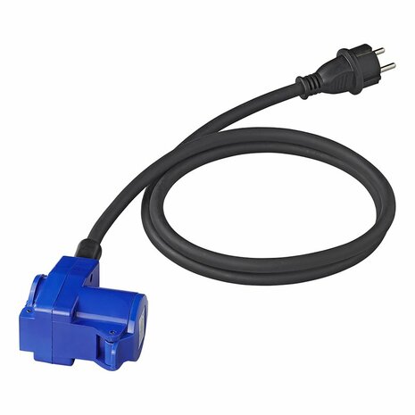 Adapter cable 150cm 3x2.5mm² from Schuko plug to angled CEE counter plug + Schuko socket