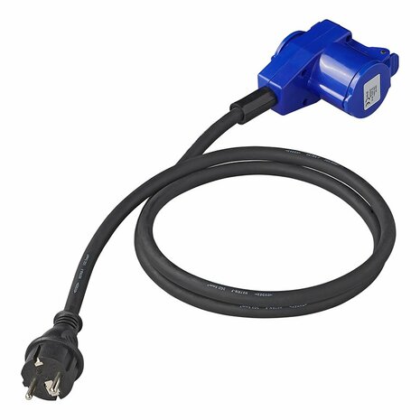 Adapter cable 150cm 3x2.5mm² from Schuko plug to angled CEE counter plug + Schuko socket