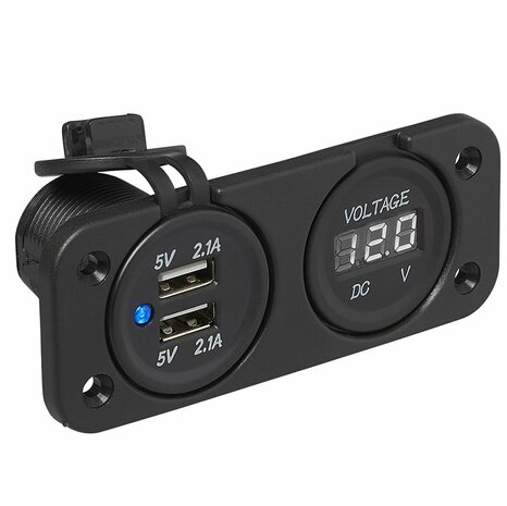 Installation kit: voltmeter 6-30V + USB port double type A 2x2100mA
