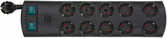 extension lead 10-way black 2m H05VV-F 3G1,5 each 5 sockets switched