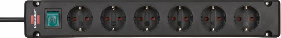 extension lead 6-way black 3m H05VV-F 3G1.5