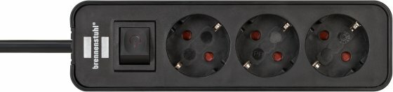 Extension Lead 3-way black 1.5m H05VV-F 3G1.5