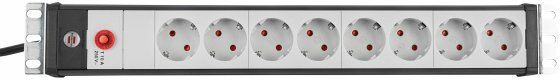 19 extension lead for cabinets 8-way black light grey 3m H05VV-F 3G1,0 19 format with IEC plug